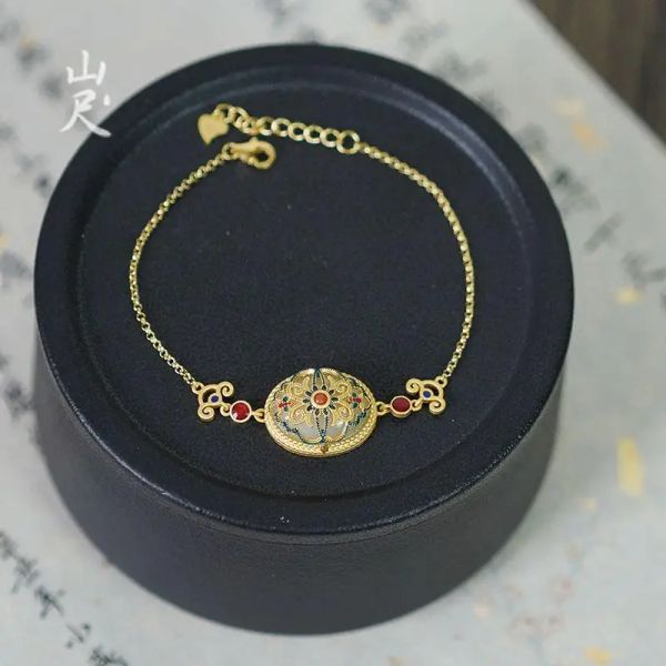 Xiyuan – Bracelet en Jade naturel Hetian blanc, en or jaune 14 carats, véritable Bracelet en Jade, bijoux pieds de montagne