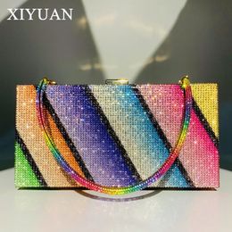 XIYUAN-Bolso de noche con diamantes de imitación para mujer, bolso multicolor, bolso de mano de cristal, bolsos de mano de arcoíris, bolsos de fiesta brillantes para mujer 240125