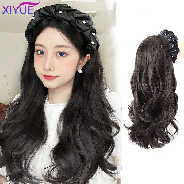 XIYUE Peluca Mujer Cubierta de la cabeza Peinado plegable Banda para el cabello con diamantes de imitación Peluca Moda Media cubierta de la cabeza Wig240115