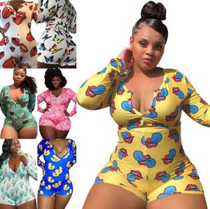 XL-5XL Tallas grandes Mujer Ropa Monos Home Body Pijama Onesies Moda Amarson Elemento Impresión Sexy Tamaño grande 822