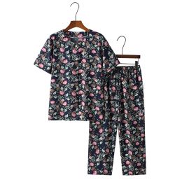 XL-6XL Large Size Night Suit voor MotherGrandma Pijamas Zomer Korte mouw Pyjama Femme Printing Cardigan Home Kleding