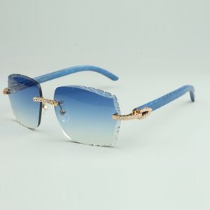 lunettes de soleil à diamants moyens 3524014 avec pieds en bois naturel bleu et verres taillés de 56 mm