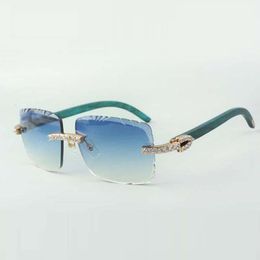 Lunettes de soleil diamants XL 3524020 avec verres coupants et branches en bois bleu canard, taille : 58-18-135 mm