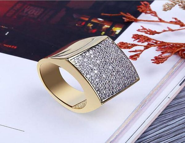 XL MEGA ICEY GOLD CZ MICRO PAVE BLING RING CZ Bling Bling Ring Micro Pave Zircone Cubique Diamants Simulés Hip hop Rings8868907