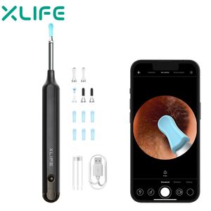 Xlife X1 - Herramienta de eliminación de cera para oídos, limpiador con cámara HD 1080P, kit de 7 piezas, otoscopio inalámbrico 6 luces, para iPhone, iPad, teléfonos inteligentes Android negro