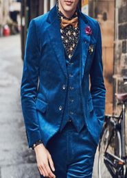 XLY 2019 vestido de fiesta de terciopelo azul de moda personalizado trajes para hombre traje de novio esmoquin hecho a medida para boda 3 piezas chaqueta pantalones chaleco Ti2584309