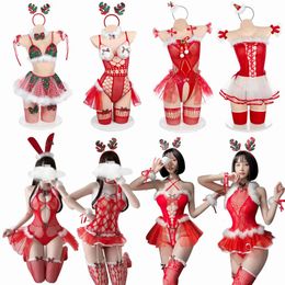 Ensemble de lingerie Xma Sous-vêtements sexy Uniforme de jeu de rôle Tente Costumes de cosplay de Noël Babydoll Femme Robe de lingerie exotique 240110