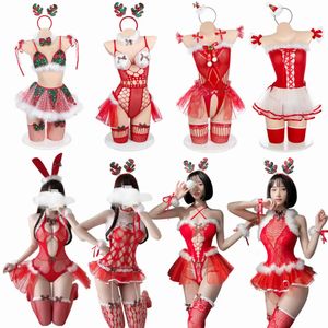 Xma lingerie set sexy ondergoed rollenspel uniform verleidt kerst cosplay kostuums babydoll vrouw exotische lingerie jurk 240110