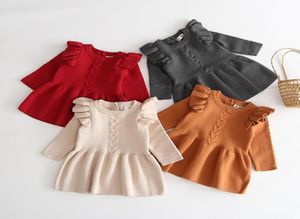 Noël bébé filles rouge robes à tricoter automne hiver enfants à volants manches volantes vêtements tricotés enfants pull robe plissée A50668943626