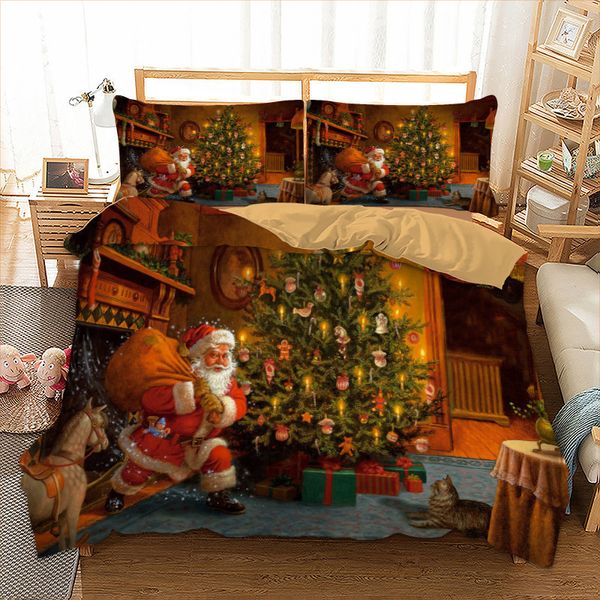 Ensemble de literie de Noël Twin Full Queen King AU Royaume-Uni Double Taille cadeau de Noël Housse de couette Taies d'oreiller 3D Draps Y200111