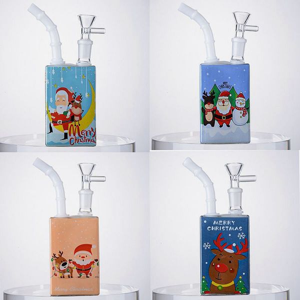 Botella de bebida de Navidad Cachimbas Bongs de vidrio de 7 pulgadas Mini Plataformas pequeñas de aceite Tubos de agua de estilo navideño 14.5 mm Junta hembra con tazón