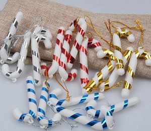 Xmas Candy Cane Ornement Arbre de Noël Pendentif Drop Ornements Décorations Mini Stripe Cane Stick Craft Blank Decor or argent rouge