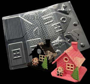 Molde de la casa del caramelo de Navidad con moldes de chocolate del árbol de los ciervos de Papá Noel 4 piezas de plástico transparente 3D para el regalo de la decoración de Navidad 240325
