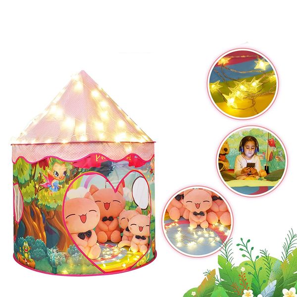 Tente de jeu pour enfants avec lumières intérieures et extérieures, tente pop-up pour enfants, jouets pour filles, jouets de princesse, jouets pour toute-petite fille, maison de jeu pour enfants avec lumière LED étoile