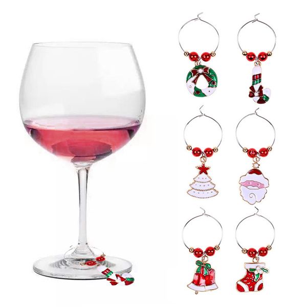 Étiquette de vin en verre de noël 6 pièces/ensemble, reconnaissance de verre à vin dédiée, marqueur de verres à vin à thème de noël, décoration de fête de noël