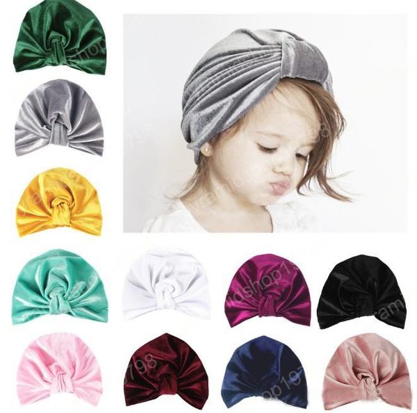 Navidad niños otoño invierno sombreros al por mayor indios musulmanes bebé beanie sombreros terciopelo niñas nudo sombrero gorras turbante infantil giro accesorios para niños