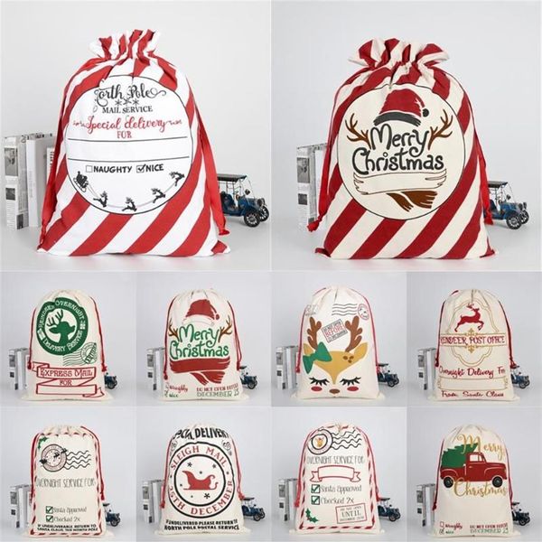 Natal grandes meias de natal sacos sacos hessian santa presente saco decoração saco doces presente armazenamento saco com cordão 11 estilos298j