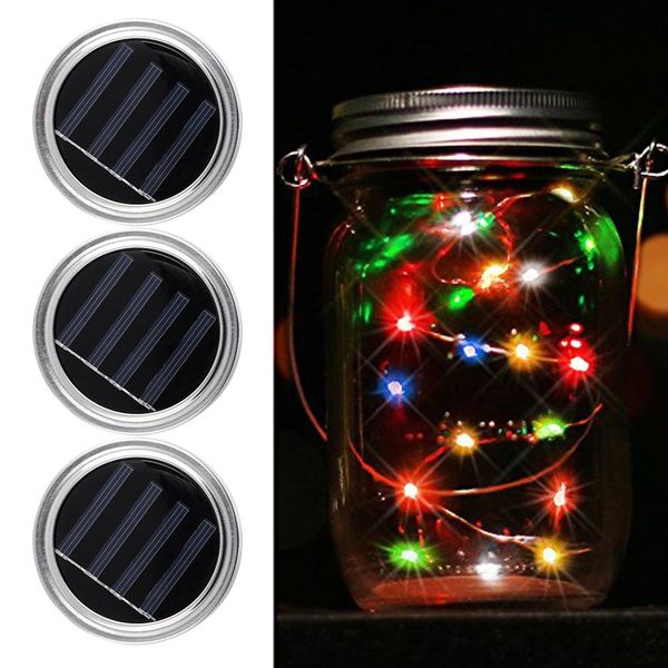 Xmas led Solar Powered Light Up Lid 10 LEDs String Fairy Star Tornillo en tapas para Mason Glass Jars Lights