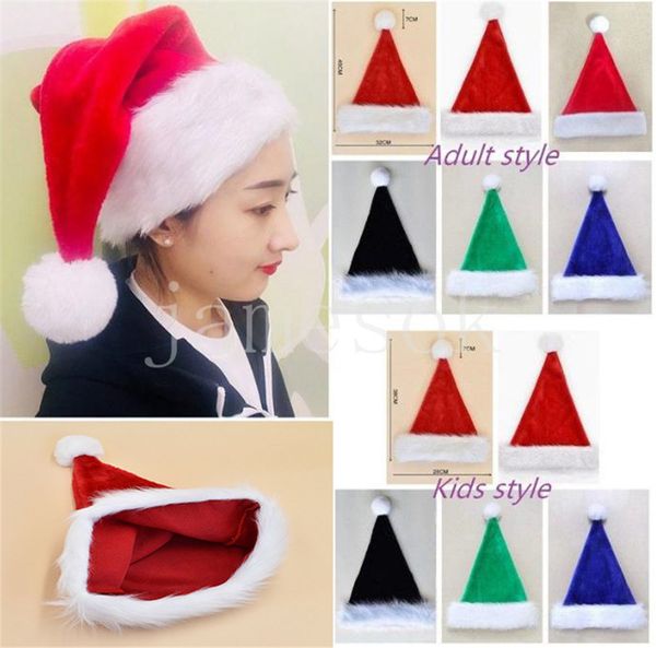 Chapeaux de fête de Noël rouge bleu vert noir adulte enfants en peluche chapeau de noël chapeau de père noël décorations de noël DE844