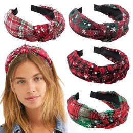 Xmas geruite haar sticks grote meisjes sneeuwvlok plaid afgedrukt haar hoepel strik hoofdbanden voor kerstgedeelte kinderen haaraccessoires