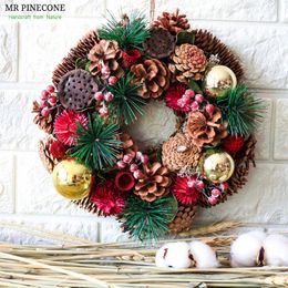 Noël Porte Rustique Guirlande De Noël Pommes De Pin Naturelles Ornement Vacances Natal Couronnes Hiver Nouvel An Décoration De La Maison Accessoires Y200111