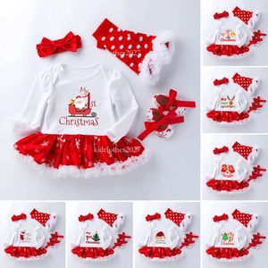 Kerstmis Set Kids Baby Christmas Suits Girls Snowflake Long Sleeve Romper Dress 4-Dopps Casual Jumpers Tracksutis