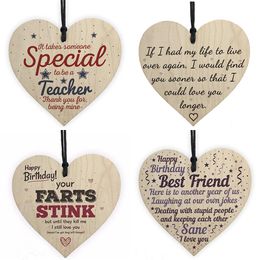 Xmas houten liefde kerst decoraties geschenk plaque hanger hart vorm brief vriendschap wijn fles decor hanger tags