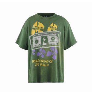 XN24 Retro Designer T-Shirts for Men and Women Saint Michael USD imprimé Old Short à manches courtes Fashion High Street Summer Casual Woard Couple
