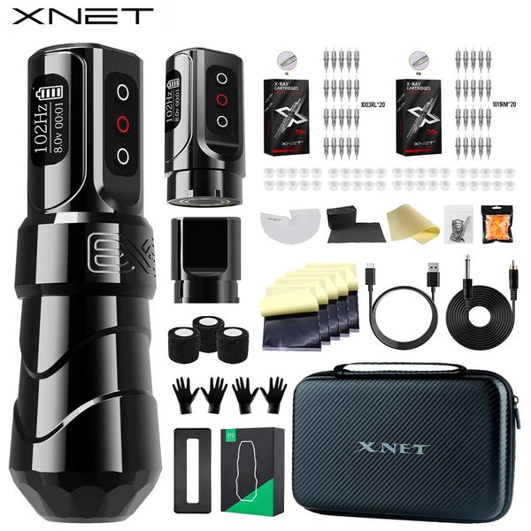 Kit de machine à tatouer sans fil XNET FLUX MAX, stylo de tatouage rotatif avec puissance supplémentaire de 2400 mAh, 40 cartouches de tatouage mixtes pour l'art du tatouage 240103