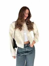 Xnwmnz 2023 Nuevas chaquetas de bolsillo informales para mujer Abrigo Primavera LG Manga Bombers Fi Sólido Mujer Outwear 02O3 #