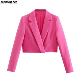 XNWMNZ Za Mode Femmes Vêtements Printemps Automne Bureau Lady Chic Casual Costume Court Manteau Français À Manches Longues Rose Blazers 211122