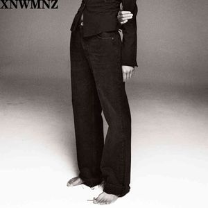 XNWMNZ Za femmes mode taille haute jambes larges pleine longueur jean Vintage délavé ourlets sans couture taille haute bouton de fermeture éclair Denim femme