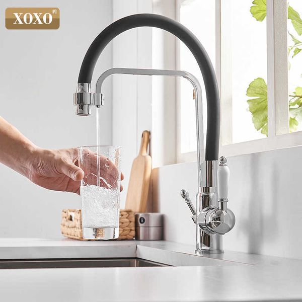 XOXO Filtre Robinet De Cuisine Eau Potable Noir Pont Monté Mitigeur 360 Rotation Pur Filtre À Eau Cuisine Éviers Robinets 8 210719