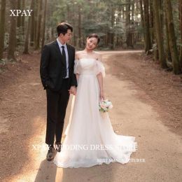 Xpay Simple A Line Silk Organza Korea Robes de mariée pour la séance photo des manches d'épaule Robes de mariée Corset Back