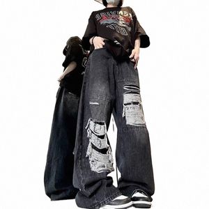 xpqbb Harajuku Vintage Y2K Jeans voor Vrouwen Amerikaanse High Street Hole Baggy Denim Broek Vrouwelijke Tieners Hip Hop Wijde Pijpen Broek j9Lv #