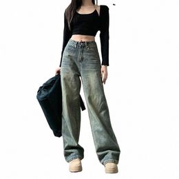 xpqbb Vintage jambe large jean pour femmes streetwear taille haute lâche pantalon en denim droit femme 2024 printemps sauvage pantalon décontracté 74p5 #