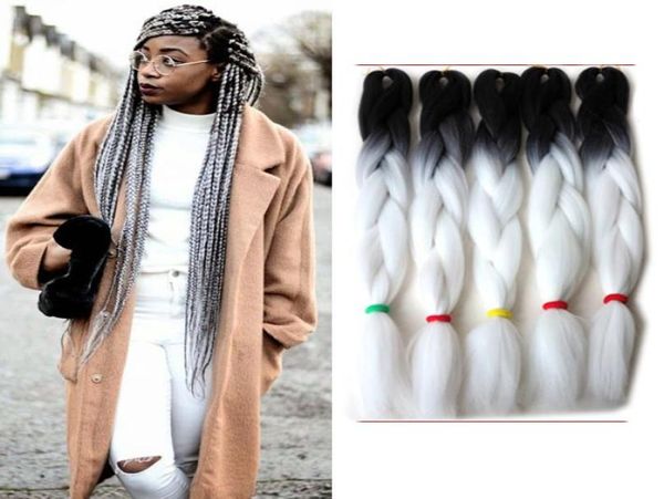 Xpression Tressage Extensions de Cheveux Jumbo Tresses Cheveux 24 Pouce 100gPc Noir Blanc 1B60 Deux Tons Ombre Tressage Boîte Cheveux Synthétiques 8885771