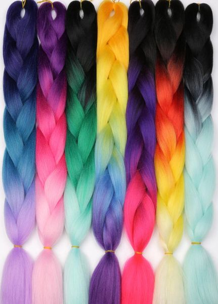 Xpression tressage cheveux kanekalon synthétique Crochet Tresses 24 pouces 100g Ombre Deux Tons jumbo tresses Extensions de Cheveux Synthétiques9183380