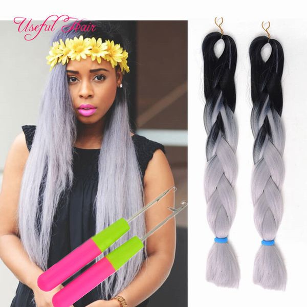 Xpression trenzando el cabello sintético weave jumbo trenzas grandes extensión cheveux 24 pulgadas Ombre azul rubio color crochet ultra trenzado dhgate