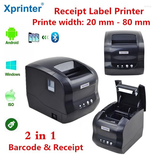 Xprinter 365B Imprimante d'autocollants de code-barres 20mm-80mm Étiquette thermique USB/Bluetooth Printe