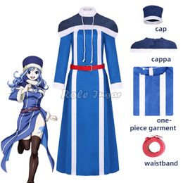 XS-3XL Anime Fairy Tail Juvia Lockser Cosplay Kostuums Dames Hoed Blue Dress Shawl Belt Halloween Stage Outfits