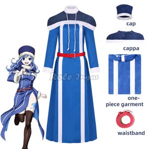 Costumes de Cosplay Juvia Lockser queue de fée pour femmes, chapeau bleu, robe châle, ceinture, tenues de scène d'halloween, XS-3XL