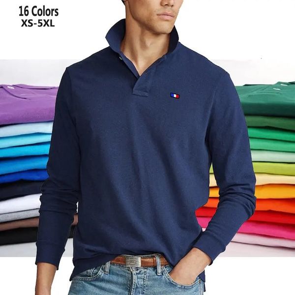 XS-5XL Vêtements de sport à la mode de haute qualité -Design Polos pour hommes Chemises à manches longues 100% coton Polos décontractés Homme Revers Mâle Tops 240109