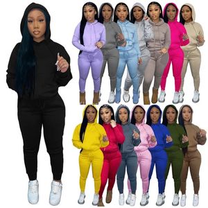 XS Designer Automne Hiver Polaire Survêtements Plus Taille 3XL Femmes Costumes De Jogging Sweat À Capuche Et Pantalon De Survêtement Deux Pièces Ensemble Solide Sweatsuits Vêtements En Gros