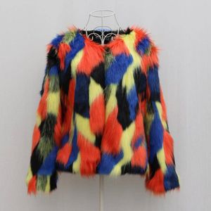 XS6XL FEMPS AUTUME IMITUNE IMITATION COLOR MIXTE FAKE Veste grande taille Elegant Female Femme Fur Outwears Coats J2369 Y200926 283Y