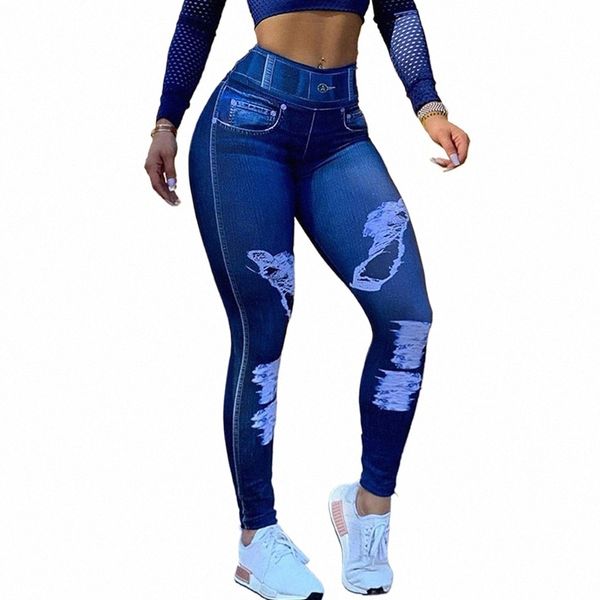 xshape Booty levage Leggings pour femmes taille élastique Slim Denim pantacourt Femme Vêtements Sports de plein air sexy portant Trous p3OP #