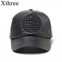 xthree herfst winter lederen baseball cap kunstleer muts snap back hoed voor mannen casual cap hoed mode hoge kwaliteit 220115249U