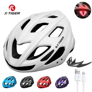 Casque à vélo Xtiger MTB Cycling LED Light Outdoor Sport Road Racing Bélo de montagne rechargeable avec Brim 240401