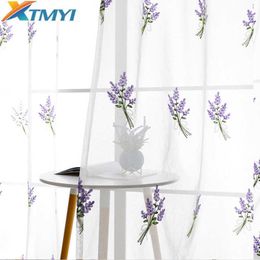 XTMYI, cortina de tul bordada con flores moradas modernas para sala de estar, dormitorio, cortina transparente, ventana para cocina, cortina personalizada 210712