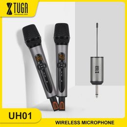 Micrófono inalámbrico XTUGA, sistema de micrófono dinámico de mano dual UHF con receptor recargable para la iglesia del discurso de karaoke 210610